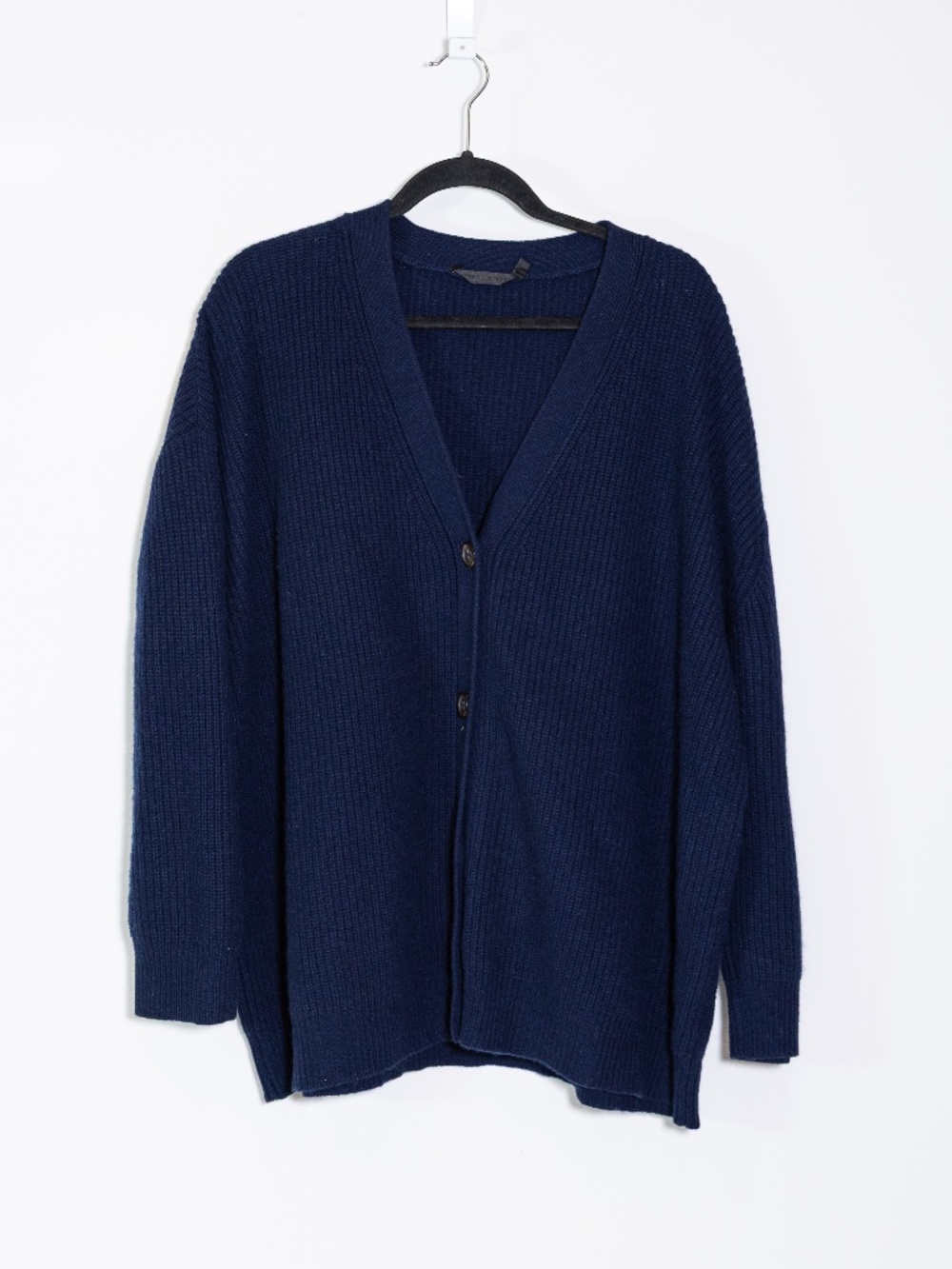 Jenni Kayne Ribbed Knit Cashmere Cocoon Knit Stretch Cardigan Sweater Blue Large